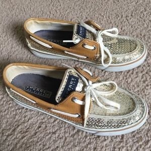 Gold Sequin Sperry Topsiders Size 5M